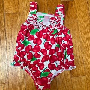 Carters Baby Girl One Piece Swimsuit, Cherry patterned + Ruffles 6-9 months